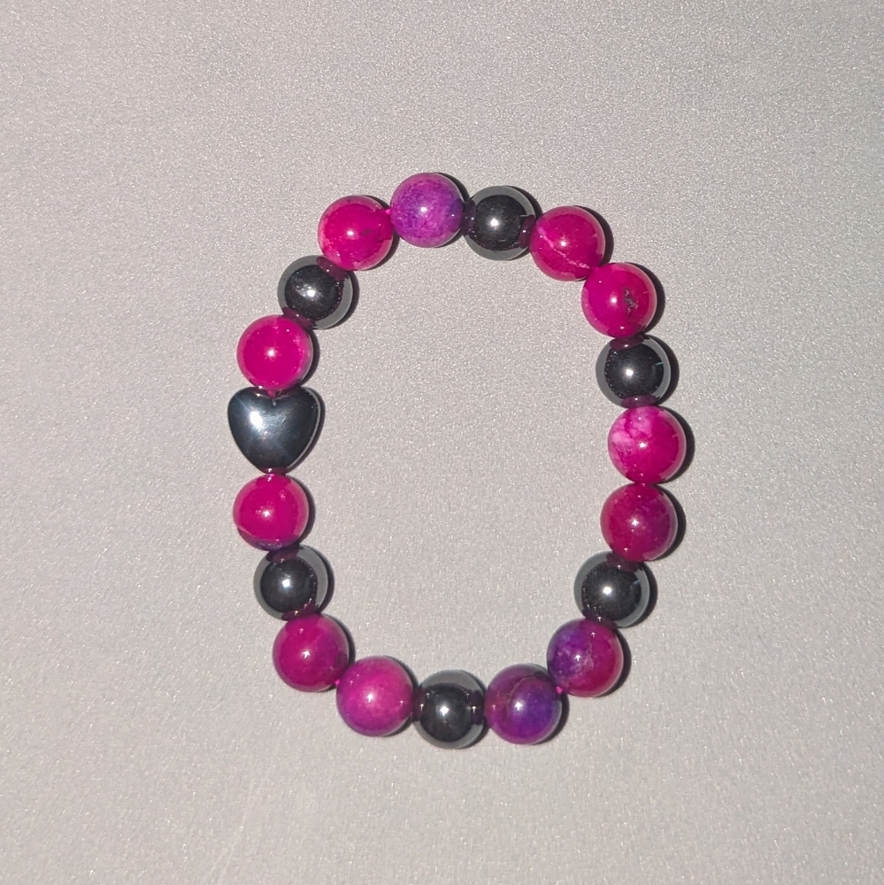 Hematite And Pink-Purple Agate Bracelet